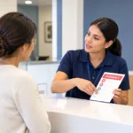 Front desk team explaining emergency dental visit costs in Littleton, CO
