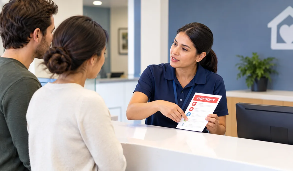 Front desk team explaining emergency dental visit costs in Littleton, CO